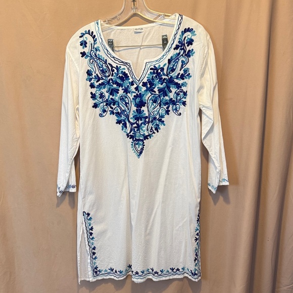 White Tunic with Blue Embroidery - Picture 1 of 6